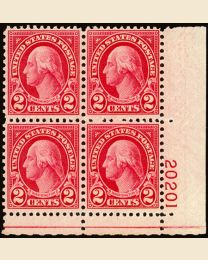 #634 - 2¢ Washington: Plate Block