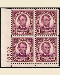 #635 - 3¢ Lincoln: Plate Block