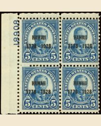 #648 - 5¢ Hawaii overprint: Plate Block