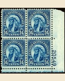 #695 - 14¢ American Indian: Plate Block