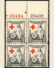 #702 - 2¢ Red Cross: Plate Block