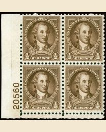 #704 - 1/2¢ Washington: Plate Block
