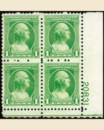 #705 - 1¢ Washington: Plate Block