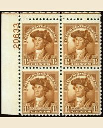 #706 - 1 1/2¢ Washington: Plate Block