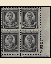 #712 - 7¢ Washington: Plate Block
