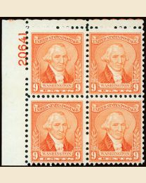 #714 - 9¢ Washington: Plate Block