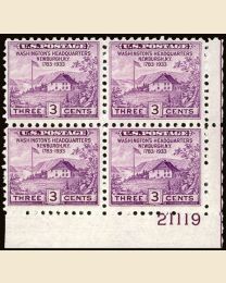 #752 - 3¢ Wash. Headquarters: Plate Block