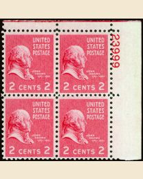 # 806 - 2¢ J. Adams: plate block