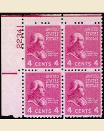 # 808 - 4¢ Madison: plate block