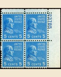 # 810 - 5¢ J. Monroe: plate block