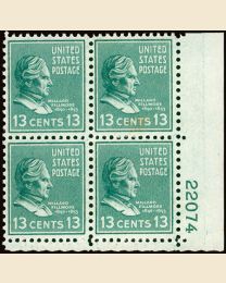 # 818 - 13¢ Fillmore: plate block