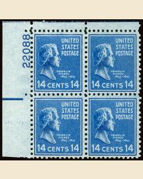 # 819 - 14¢ Pierce: plate block