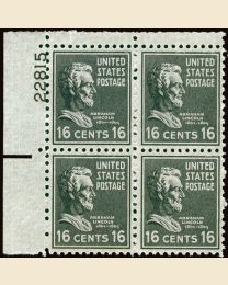 # 821 - 16¢ Lincoln: plate block