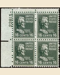 # 821 - 16¢ Lincoln: plate block