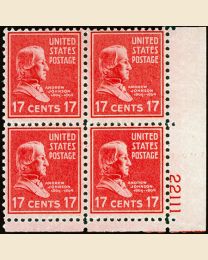 # 822 - 17¢ Johnson: plate block