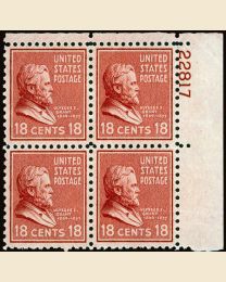 # 823 - 18¢ Grant: plate block