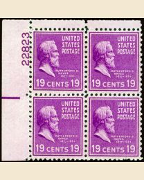 # 824 - 19¢ Hayes: plate block