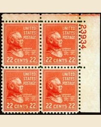 # 827 - 22¢ Cleveland: plate block