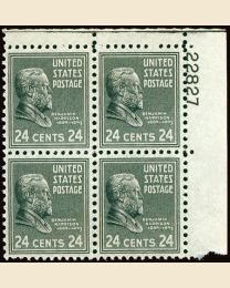 # 828 - 24¢ B. Harrison: plate block