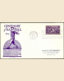 US #855 Baseball Centennial First Day Cover - note cover artwork may vary