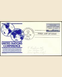 #928 - 5¢ United Nations FDC
