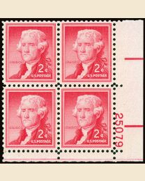 #1033 - 2¢ T. Jefferson: plate block