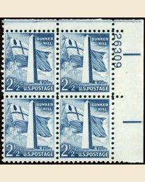 #1034 - 2 1/2¢ Bunker Hill: plate block