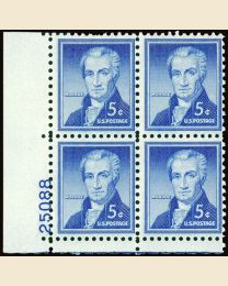 #1038 - 5¢ J. Monroe: plate block