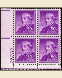 #1051 - 50¢ S.B. Anthony: plate block