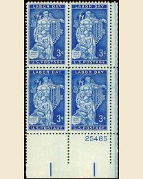 #1082 - 3¢ Labor Day: plate block