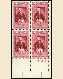 #1097 - 3¢ Lafayette: plate block