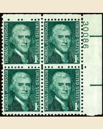 #1278 - 1¢ Thomas Jefferson Plate Block