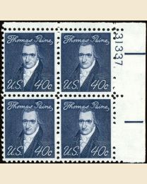 #1292 - 40¢ Thomas Paine Plate Block