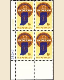 #1308- 5¢ Indiana Statehood Plate Block