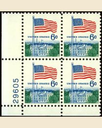 #1338- 6¢ Flag & White House Plate Block