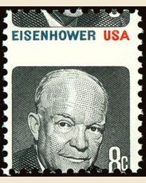 U.S. #1394 Misperforated Eisenhower Error - huge 6 mm perforation shift