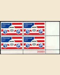 #C90 - 31¢ Plane, Globes & Flag: Plate Block