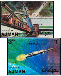 Dual image on stamp - Apollo Blastoff & Leaving Earth