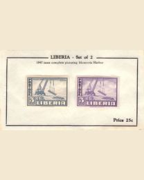 Vintage Monrovia Harbor mint set on an approval sheet from Douglas Stamp from the 1960s