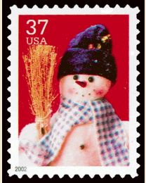 #3677 - 37¢ Snowman Blue Plaid Scarf