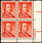 #1030 - 1/2¢ Franklin: plate block