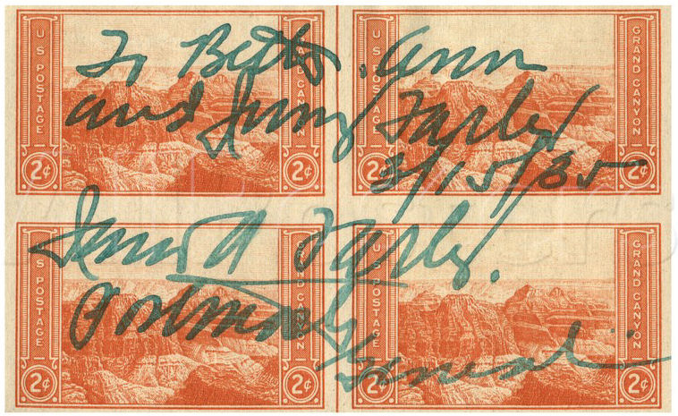 A block of stamps signed by Farley