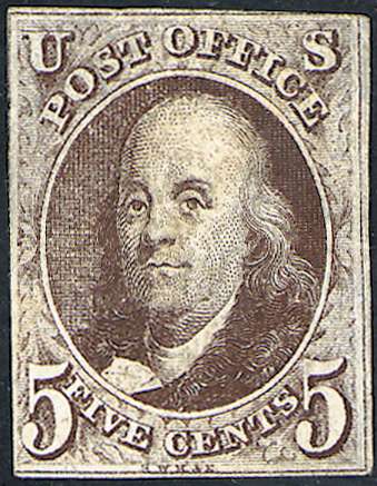 1 - 5¢ Franklin - First U.S. Postage Stamp