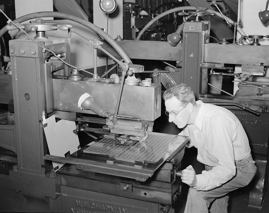 Siderographer transferring images to printing plate